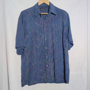 Riscatto Sz L Men's Blue Silk Embroidered Abstract Shirt